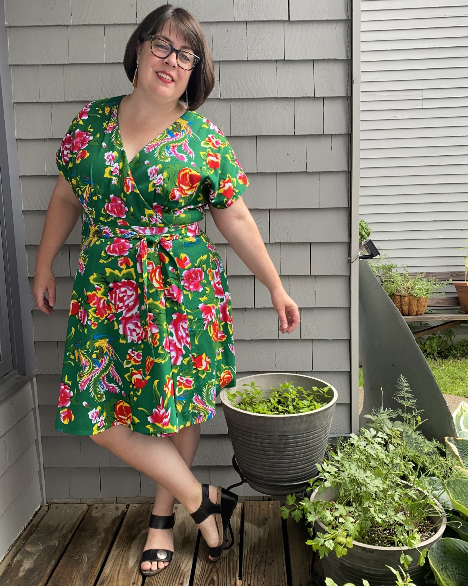 Cookin' & Craftin': Green Floral Elodie Wrap Dress