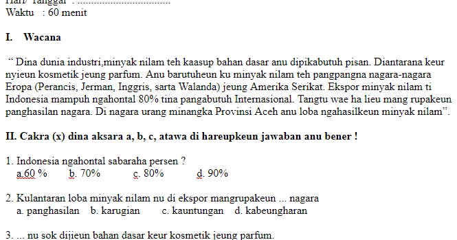 Soal UAS UKK Bahasa Sunda Kelas 6 SD Semester 1 tipstriksib