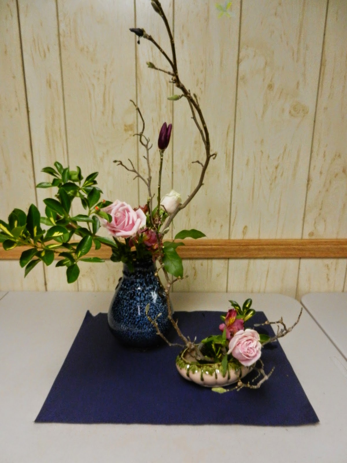 Orchids and Ikebana Combined Styles Moribana and Nagerie