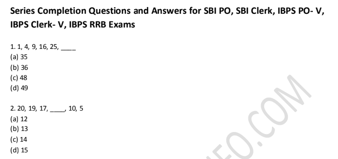 Series Completion Questions and Answers PDF Download