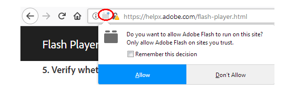 Запрос на включение Flash в Firefox