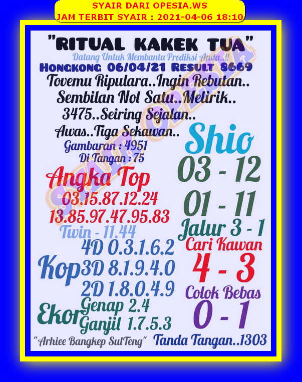 ♠ Syair hk opesia 18 april 2021