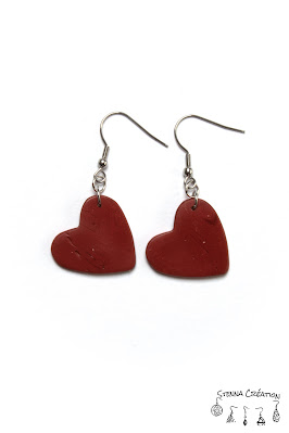 Boucles oreilles pâte polymère marbre rouge Sculpey Pardo Stenna Création