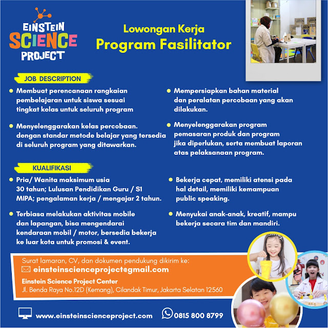 Lowongan Program Fasilitator Einstein Science Project Center Kemang Serangid