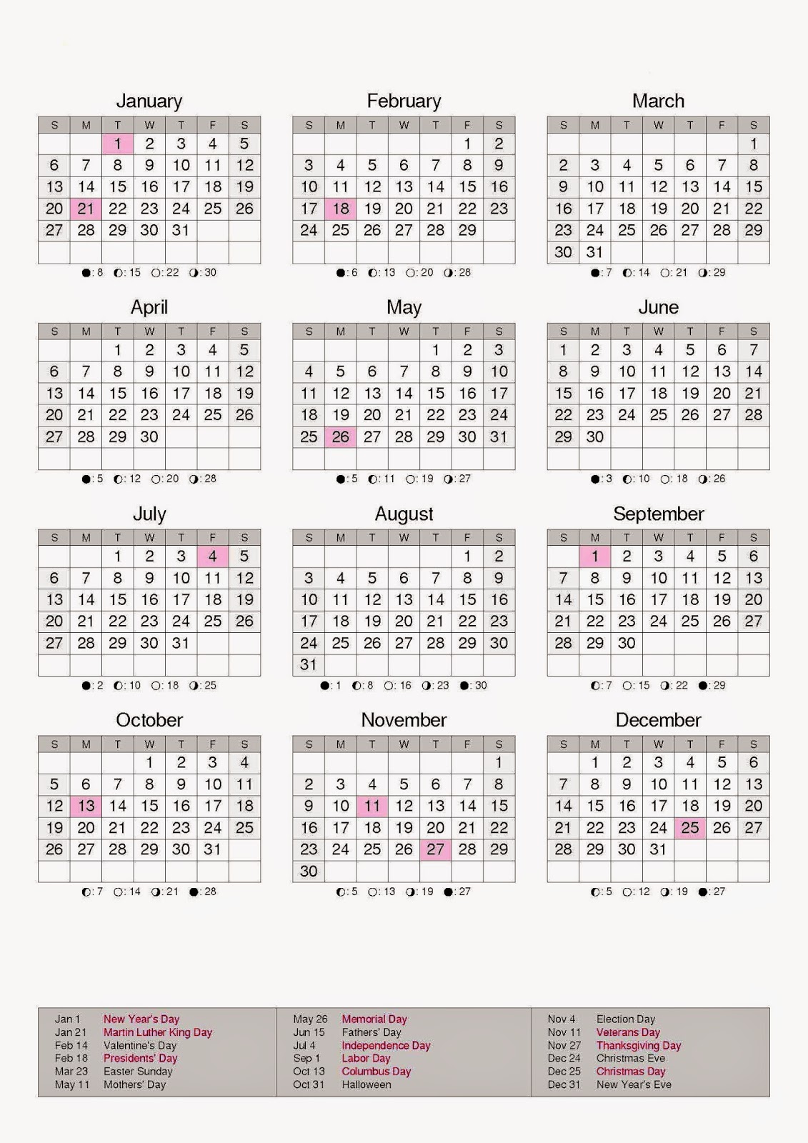 Calendar for Year 2008 United States United States Calendar