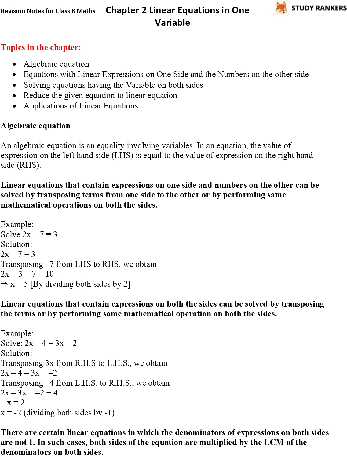 cbse-revision-notes-for-class-8-chapter-2-linear-equations-in-one-variable