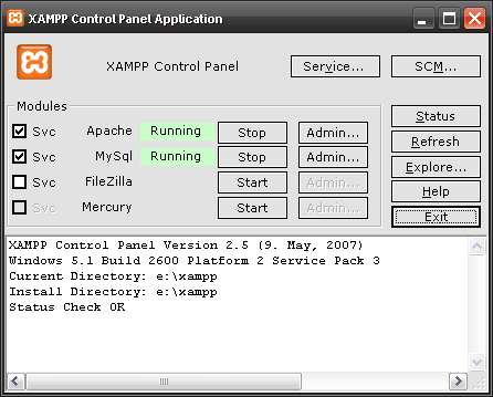 El Panel de Control de Xampp