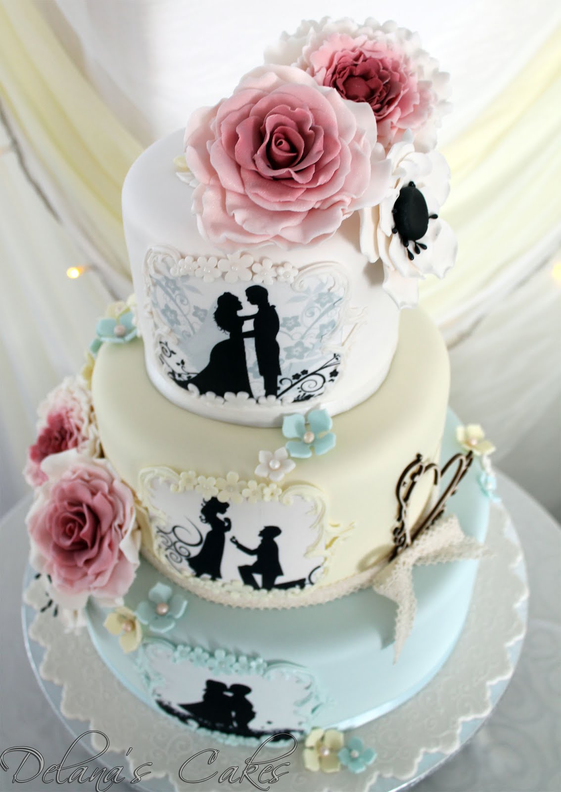 Delana's Cakes Romantic Love Story Wedding Cake