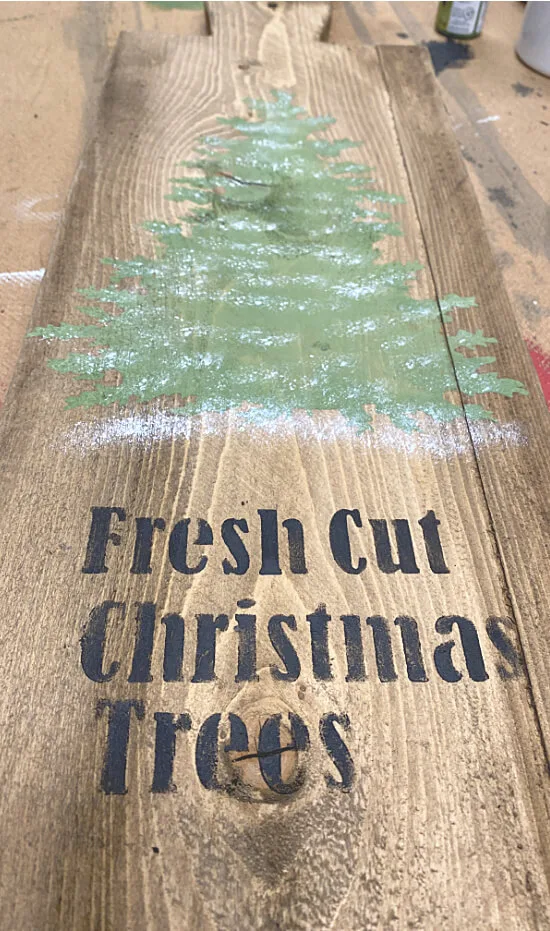 Stenciled Christmas tree on bread board