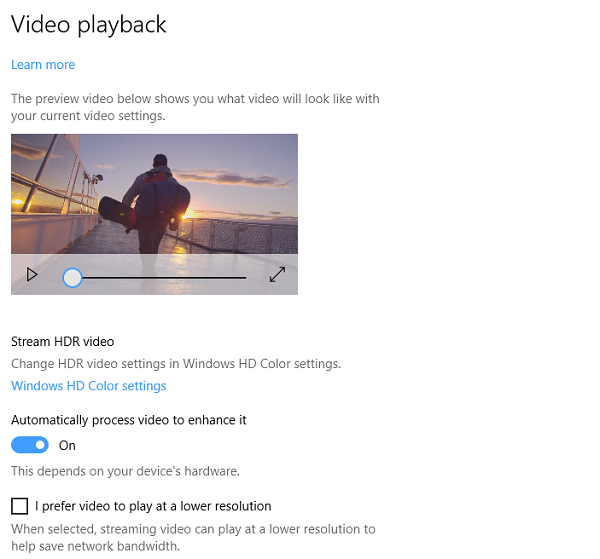 Instellingen voor video afspelen Windows 10