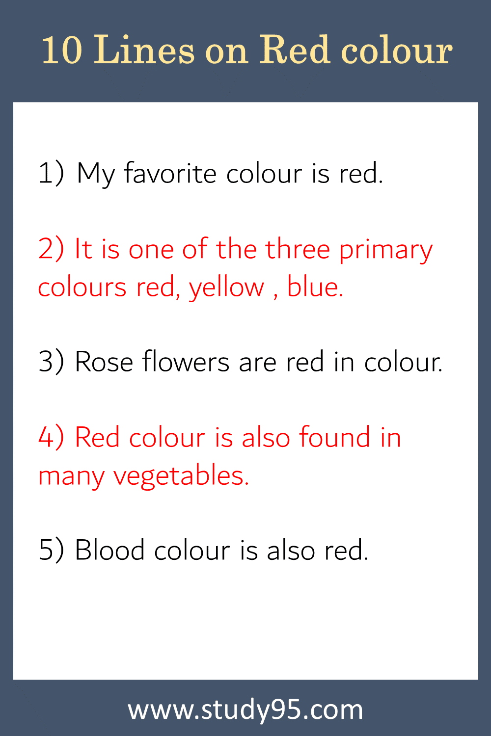10 Lines on Red Colour
