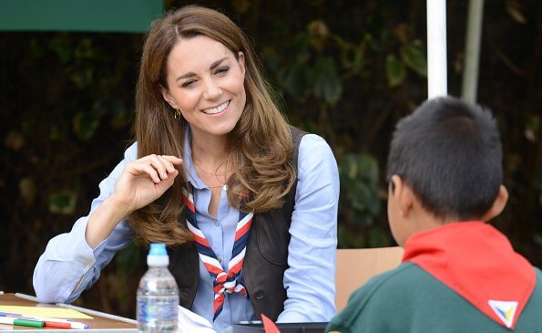 Kate Middleton wore a new brown nubuck waistcoat from Really Wild, and a new blue linen shirt from Massimo Dutti. Chloe brown boots