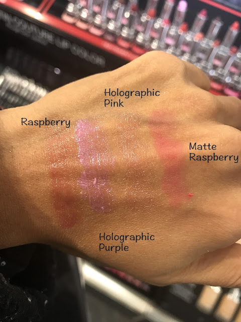 Dior Addict Lip Glow in Raspberry, Matte Raspberry, Holographic Pink and Holographic Purple Swatches