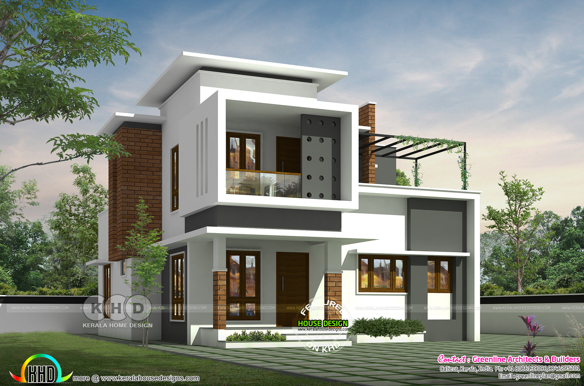 1800 sq-ft 3 bedroom modern house plan - Kerala home design and floor