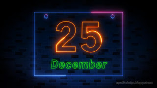 December 25 Colorful Neon Light Date Of Christmas Day With Dark Blue Brick Wall Background
