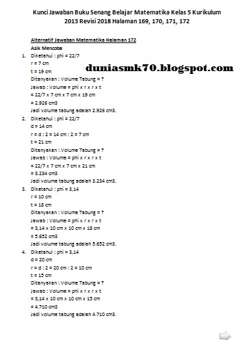 Kunci Jawaban Buku Senang Belajar Matematika Kelas 5 Kurikulum 2013 Revisi 2018 Halaman 169 170 171 172 Dunia Smk