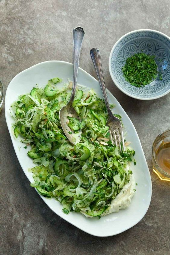 Shaved Cucumber Celery and Fennel Salad` Food Inspiration Healthy