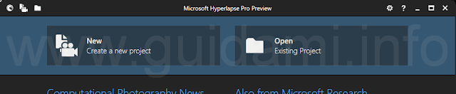 Microsoft Hyperlapse Pro apri crea progetto