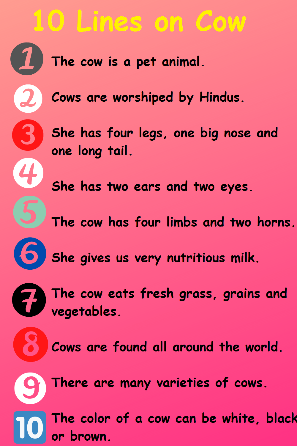 english class 4 cow essay lines