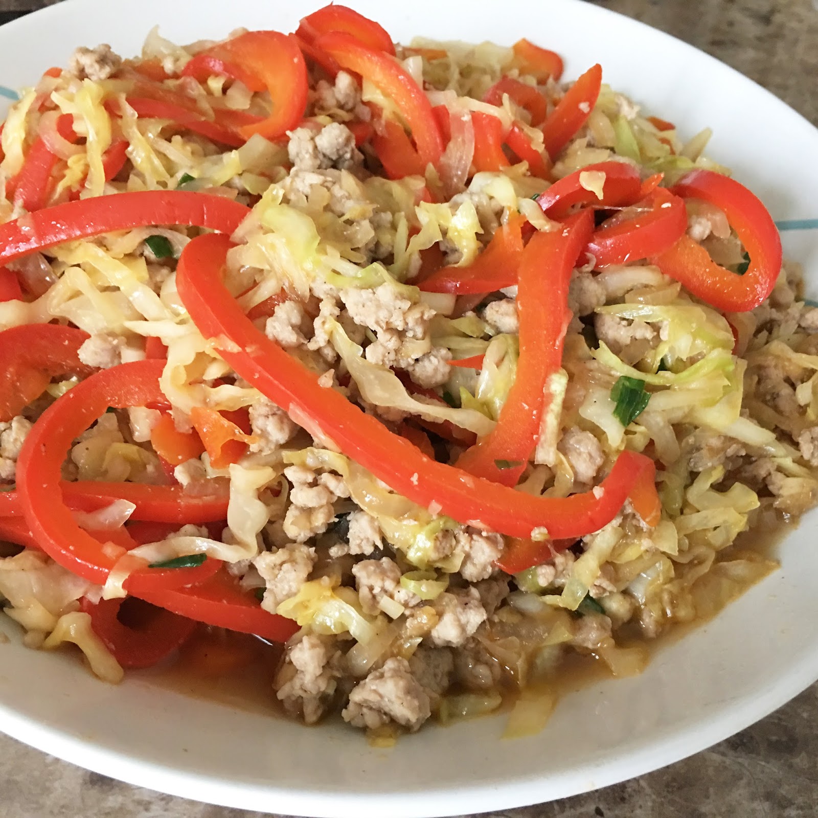 Low Carb Cabbage Minced Pork and Red Pepper Stir Fry recipe