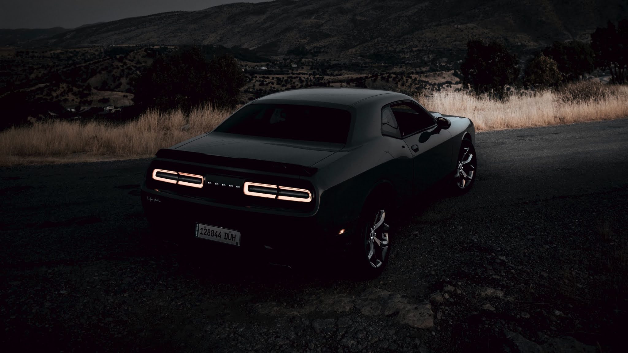 Dodge Challenger, Black Car, Road, Night Wallpaper