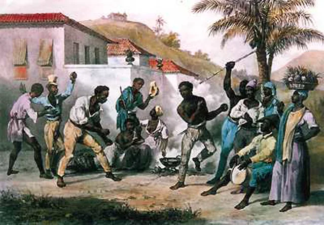 pintura de tela escravos lutando capoeira