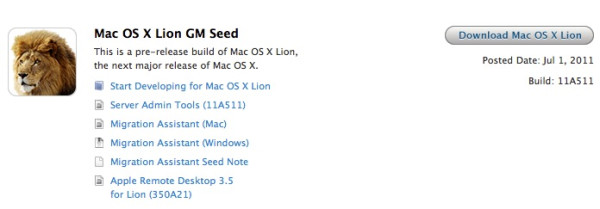 Mac OS X 10.7 Lion GM Seed Released To Developers [Download]