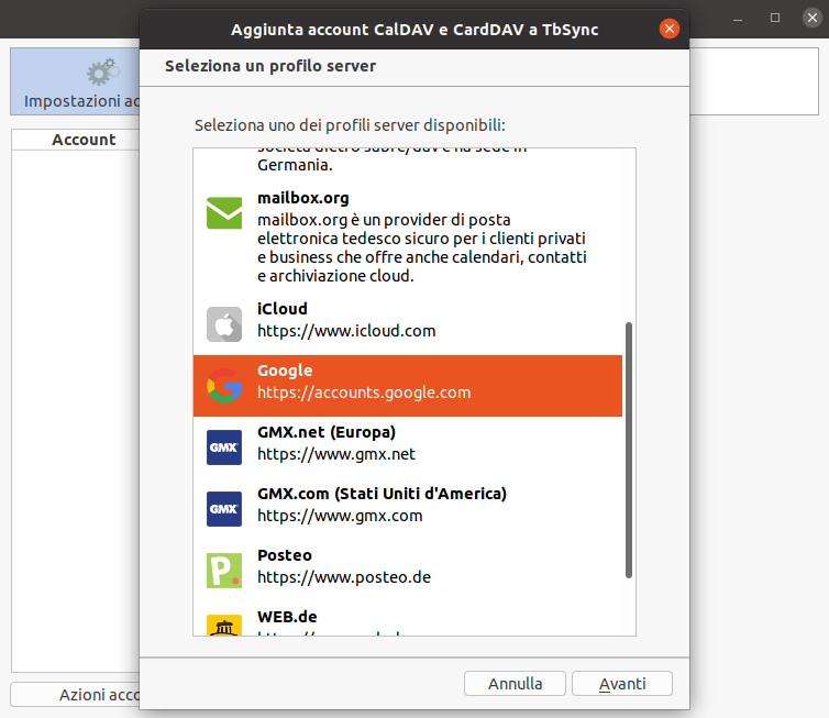Thunderbird e Google Calendar 3 tbsync 2