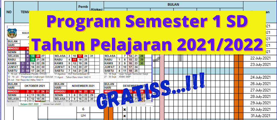 Program Semester Kelas 1 - 6 Semester 1 Tahun Pelajaran 2021/2022