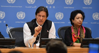 Pakistani Prime Minister Imran Khan speaks during a press conference at the United Nations Headquarters in New York on September 24, 2019 (AFP Photo)