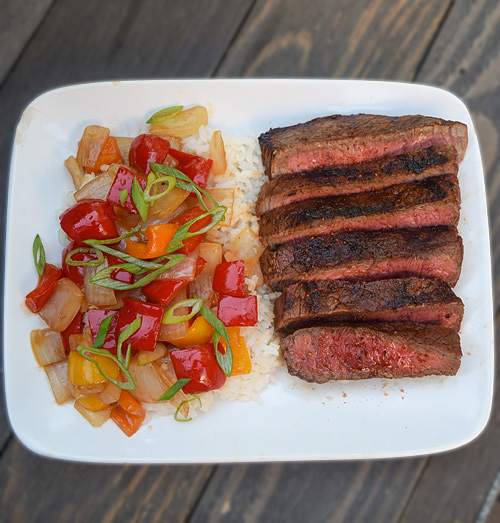 Grilled Sirloin Steak with Sweet and Sour Vegetables