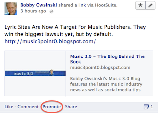 Facebook Promote image from Bobby Owsinski's Music 3.0 blog