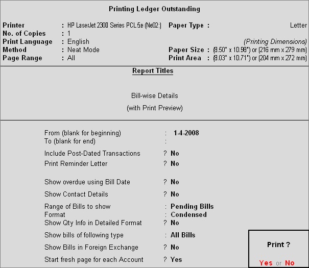 TallyERP9Book Printing Reminder Letters to a group of ledgers in