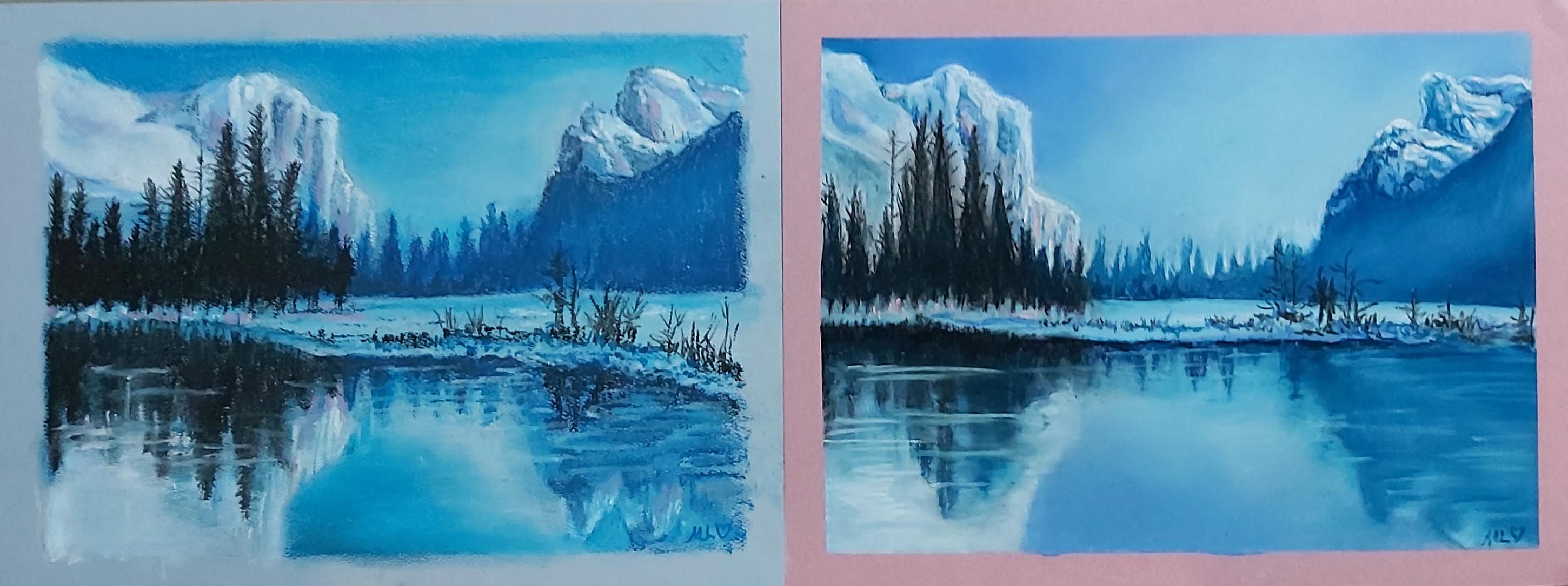 Comparison OIl pastels vs soft pastels 2 paintings of Yellowstone Park!