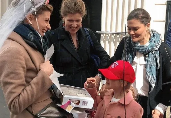 Crown Princess Victoria wore Prada single breasted coat. Princess Estelle is wearing pink coat. were having a hen party