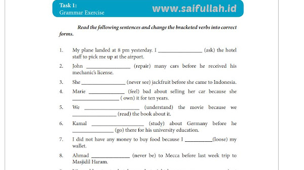 Chapter 14 Task 1 Grammar Exercise Halaman 189 (Pembahasan Soal Bahasa Inggris)