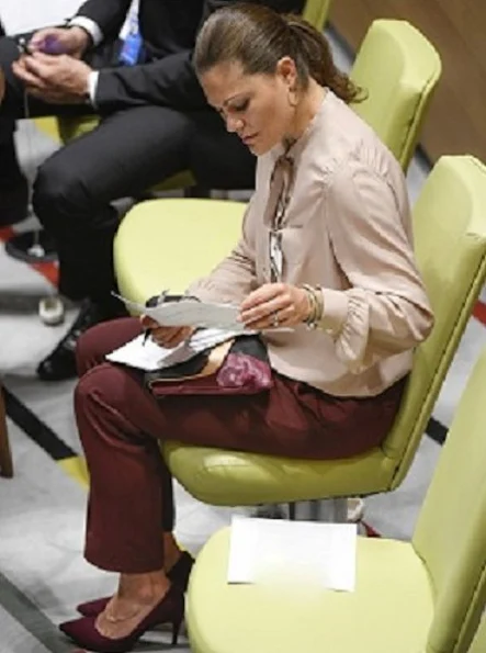 Crown Princess Victoria wore By Malene Birger Aurelisa Trousers, & Other Stories Scuba Leather Clutch, RIZZO Azelia Suede Pumps