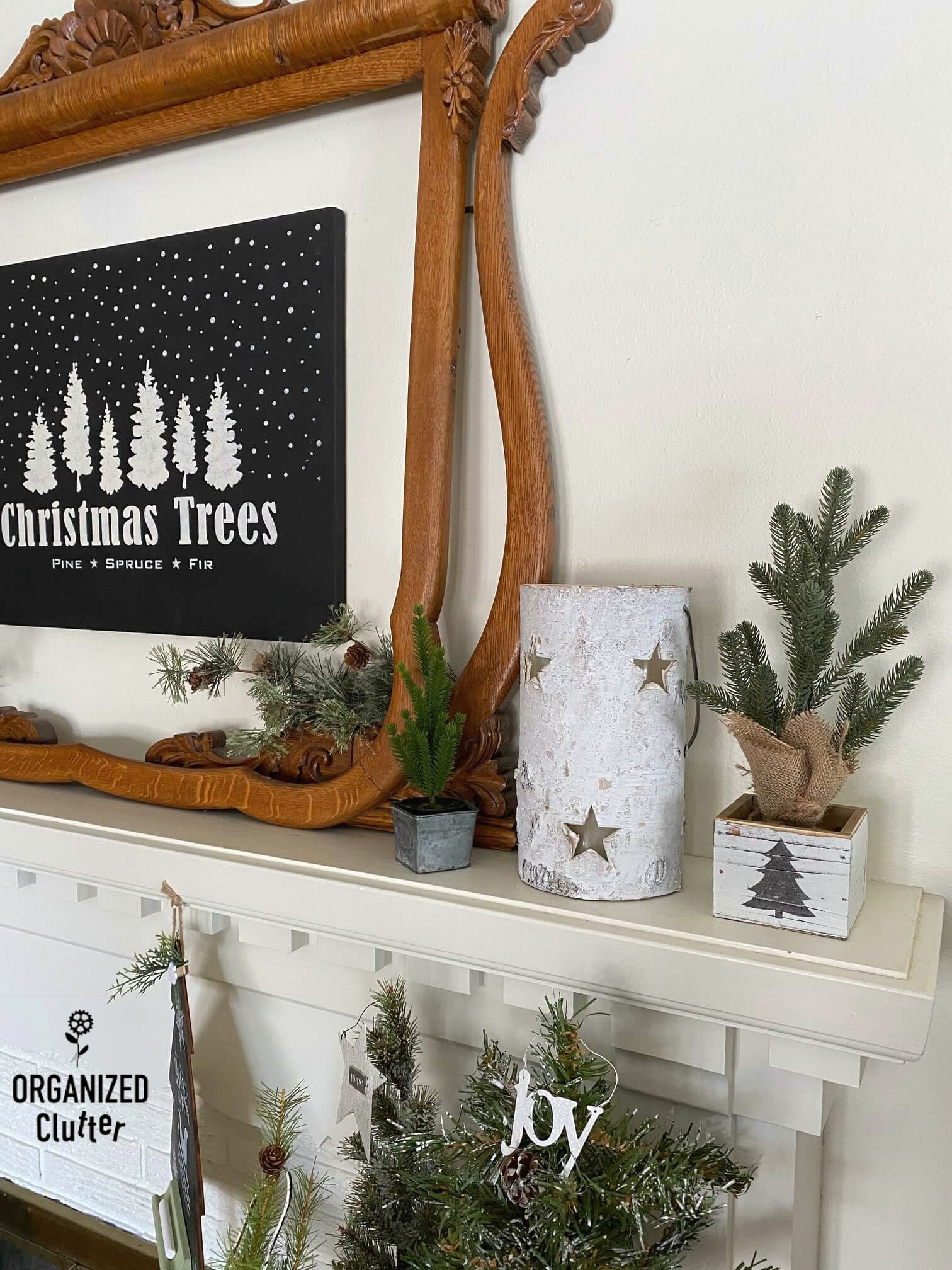 A Stenciled Burlap Tree Tote And The Christmas Trees Mantel - Organized ...