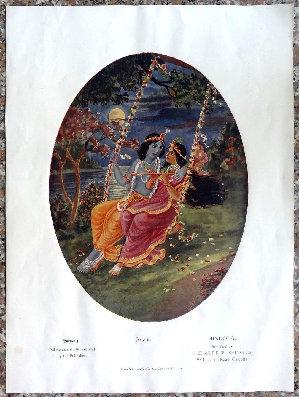 Radha and Krishna Colour Poster - Calcutta (Kolkata) c1930's