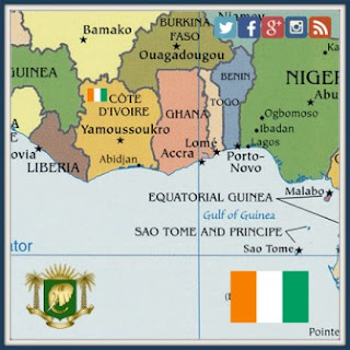 Ivorian flag with map of Page Ivory Coast