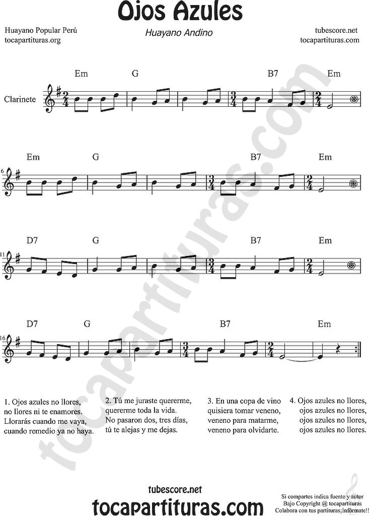 diegosax Ojos Azules de Gilberto Rojas Partitura de Chelo,