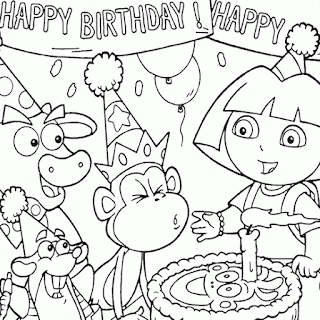 happy birthday Dora the explorer coloring pages for kids