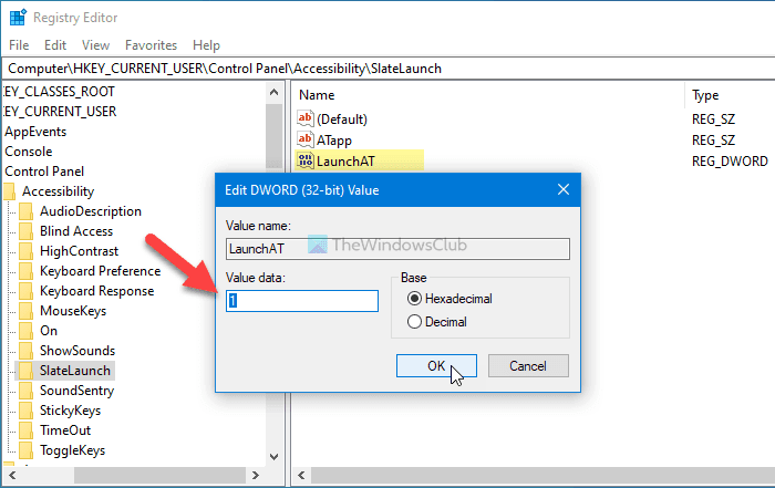 Как изменить инструмент доступности для запуска с помощью редактора реестра