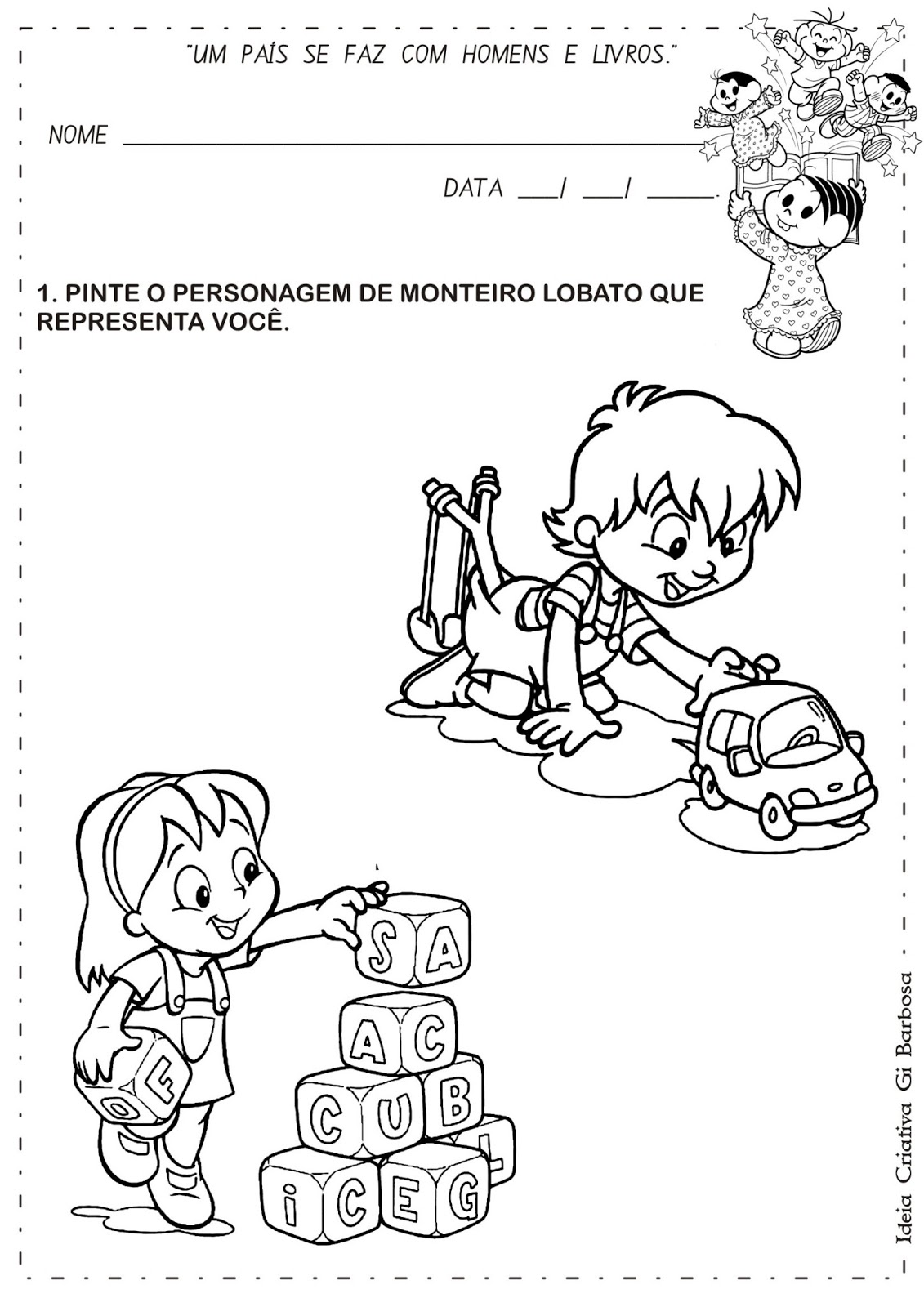 Álbum de Atividades Dia do Livro Infantil com Ilustrações de Turma da Mônica e Turma do Sítio