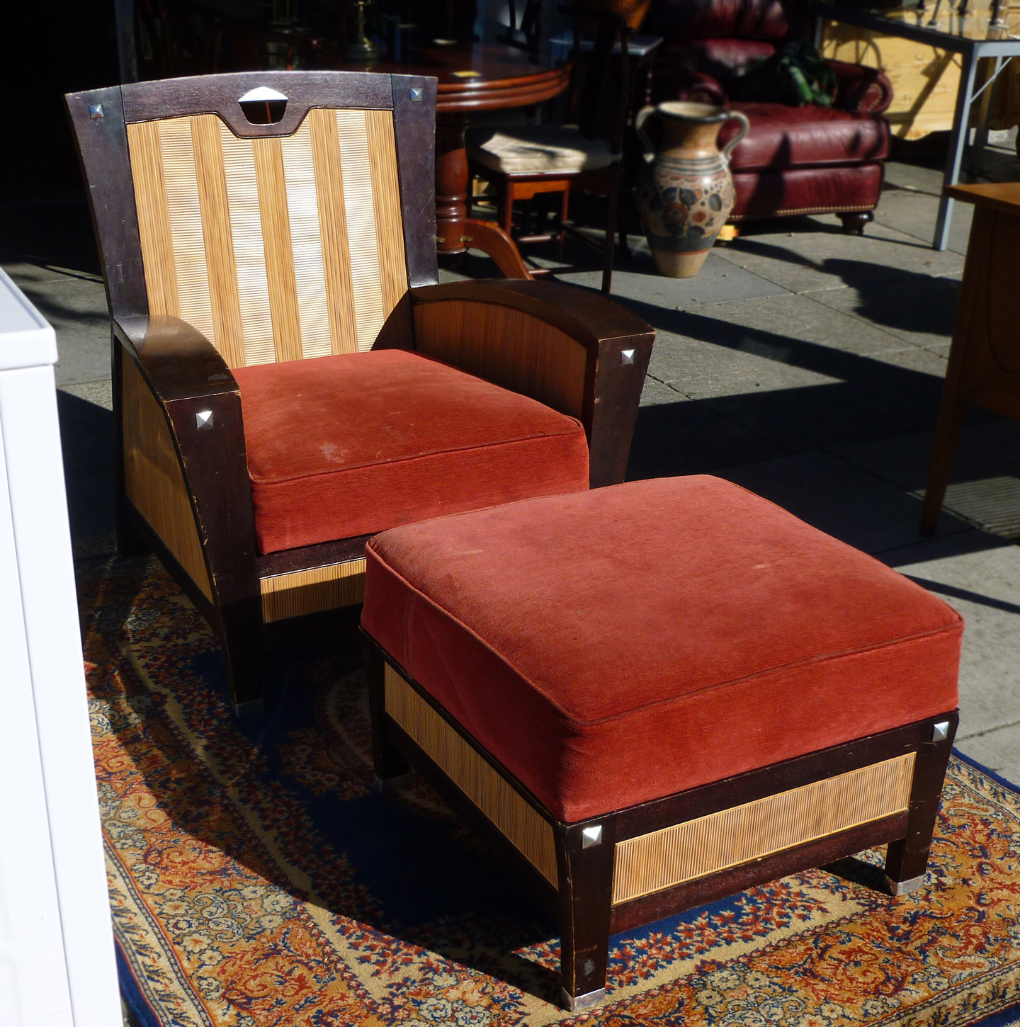 UHURU FURNITURE & COLLECTIBLES: SOLD - Chair and Ottoman with Wicker