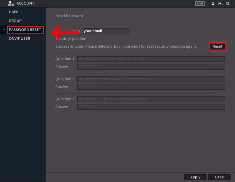 How to Modify Password Security Questions on a Dahua Recorder