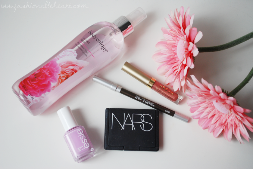 bbloggers, bbloggerca, beauty blog, bodycology, sweet love, fragrance, stila, stay all day liquid lipstick, formula, splendore shimmer, essie, baguette me not, urban decay, stash, eyeliner, nars, eyeshadow duo, bellissima, monthly favorites, spring beauty