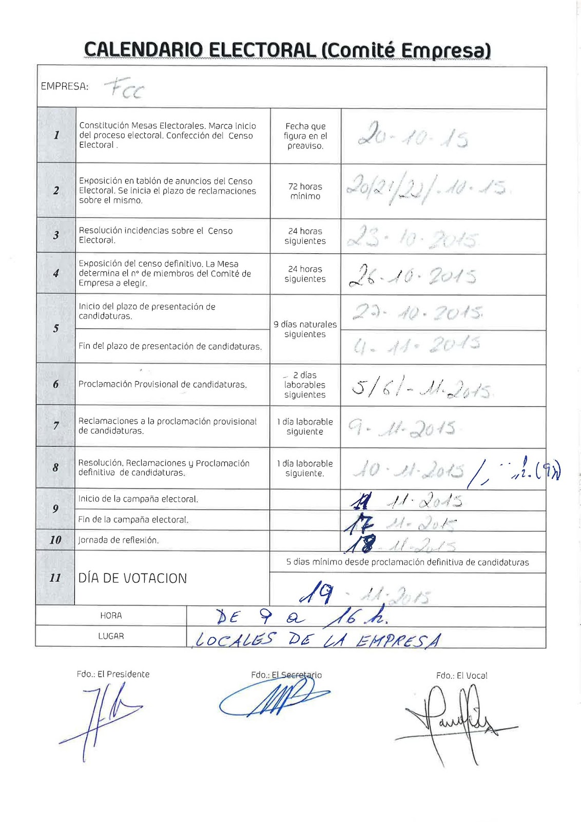 Comité Elecciones Sindicales 2015