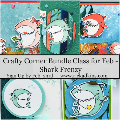 Jump in the big crafting waters with this month's online Crafty Corner Bundle class featuring the Shark Frenzy Bundle from Stampin' Up!  Click here