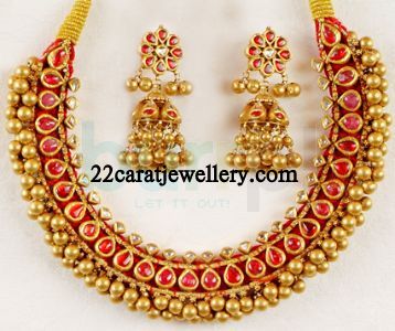 deres blåhval Nysgerrighed Kundan Necklace with Aravanki and Bangle - Jewellery Designs